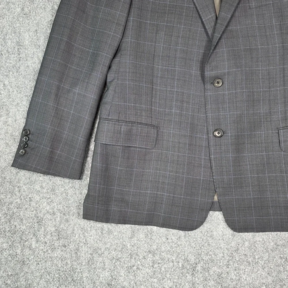 Vtg Hickey Freeman Suit Jacket Men 42‎ Grey Plaid Wool Silk Blazer Nordstrom USA